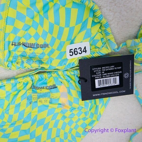 NEW It’s Now Cool x Free People checkered wave lime green blue bikini set,  M - Picture 11 of 16